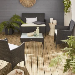 Salotto da giardino in resina intrecciata, 4 posti