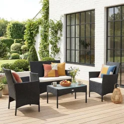 Salotto da giardino in resina intrecciata, 4 posti