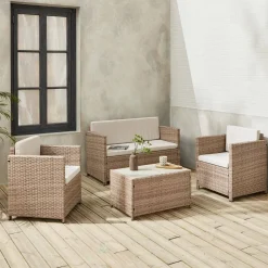 Salotto da giardino in resina intrecciata, 4 posti