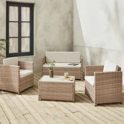 Salotto da giardino in resina intrecciata, 4 posti