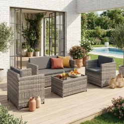 Salotto da giardino in resina intrecciata, 4 posti