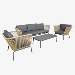 Salotto da giardino in resina intrecciata effetto rattan, 5 posti