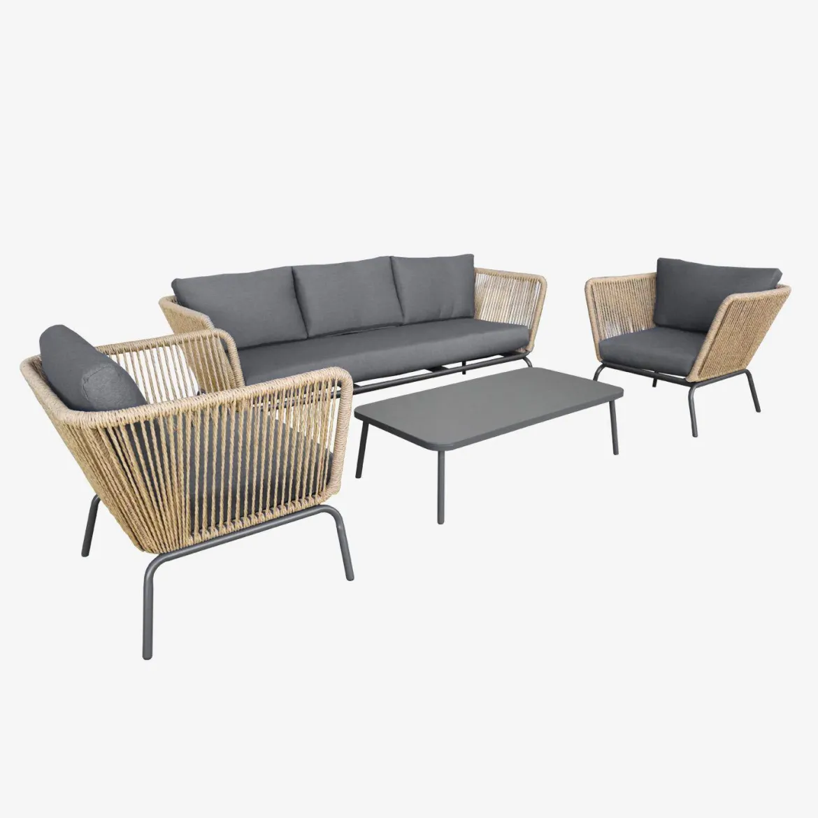 Salotto da giardino in resina intrecciata effetto rattan, 5 posti