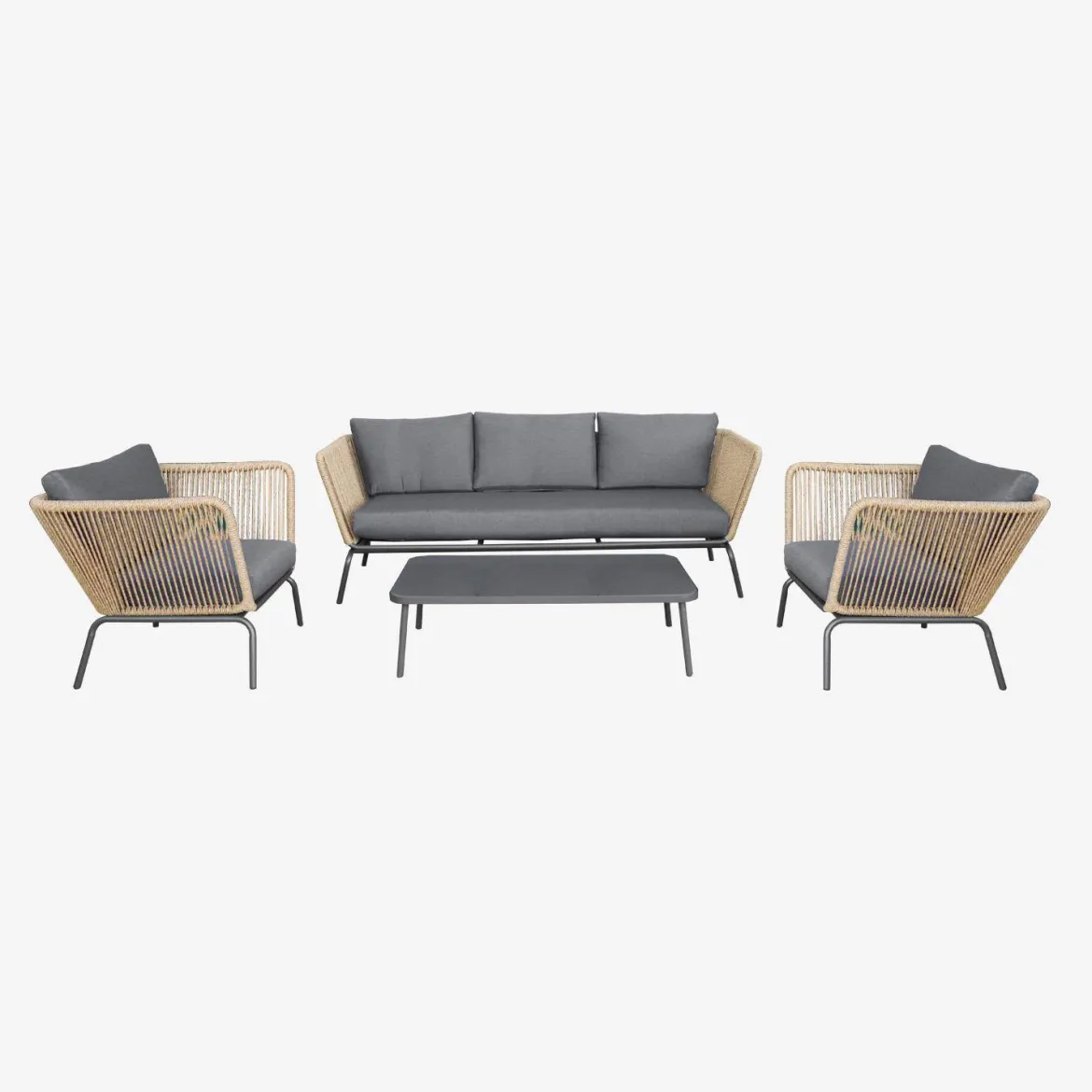 Salotto da giardino in resina intrecciata effetto rattan, 5 posti