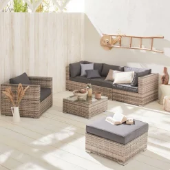 Salotto da giardino in resina intrecciata, 5 posti
