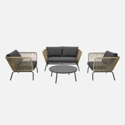 Salotto da giardino in resina intrecciata effetto rattan, 4 posti