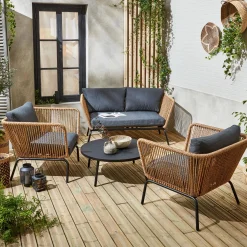 Salotto da giardino in resina intrecciata effetto rattan, 4 posti