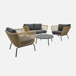 Salotto da giardino in resina intrecciata effetto rattan, 4 posti