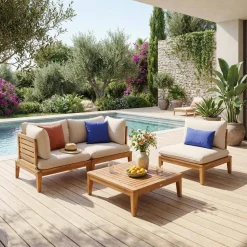 Salotto da giardino modulare in legno di acacia, 3 posti