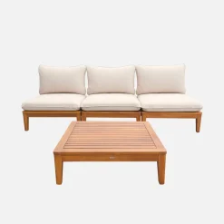 Salotto da giardino modulare in legno di acacia, 3 posti