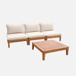 Salotto da giardino modulare in legno di acacia, 3 posti