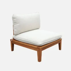 Salotto da giardino modulare in legno di acacia e bouclé, 5 posti