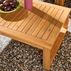 Salotto da giardino modulare in legno di acacia e tessuto beige, 4 posti