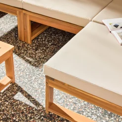 Salotto da giardino modulare in legno di acacia e tessuto beige, 4 posti