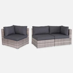 Salotto da giardino angolare in resina intrecciata, 8-10 posti