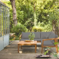 Salotto da giardino angolare in acacia, 5 posti