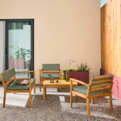 Salotto da giardino in legno di acacia, 4 posti
