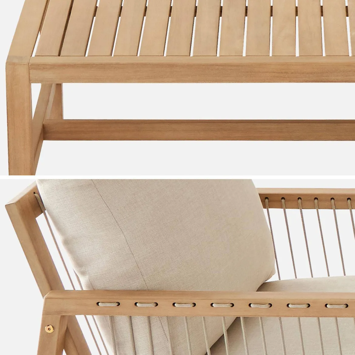 Salotto da giardino in legno e corda, 4 posti