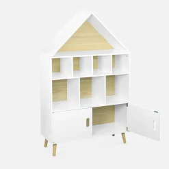 Scaffale per bambini in legno a forma di casa