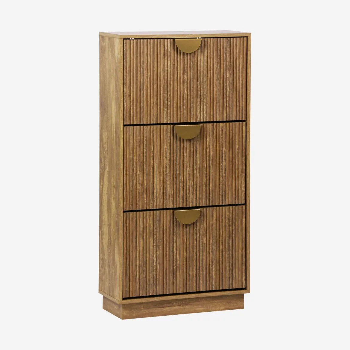 Scarpiera con decoro effetto legno di mango scanalato, 3 ante