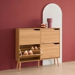 Scarpiera con decoro effetto legno, 4 ante
