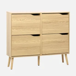 Scarpiera con decoro effetto legno, 4 ante