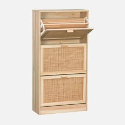 Scarpiera con decoro in canna e legno, 3 ante
