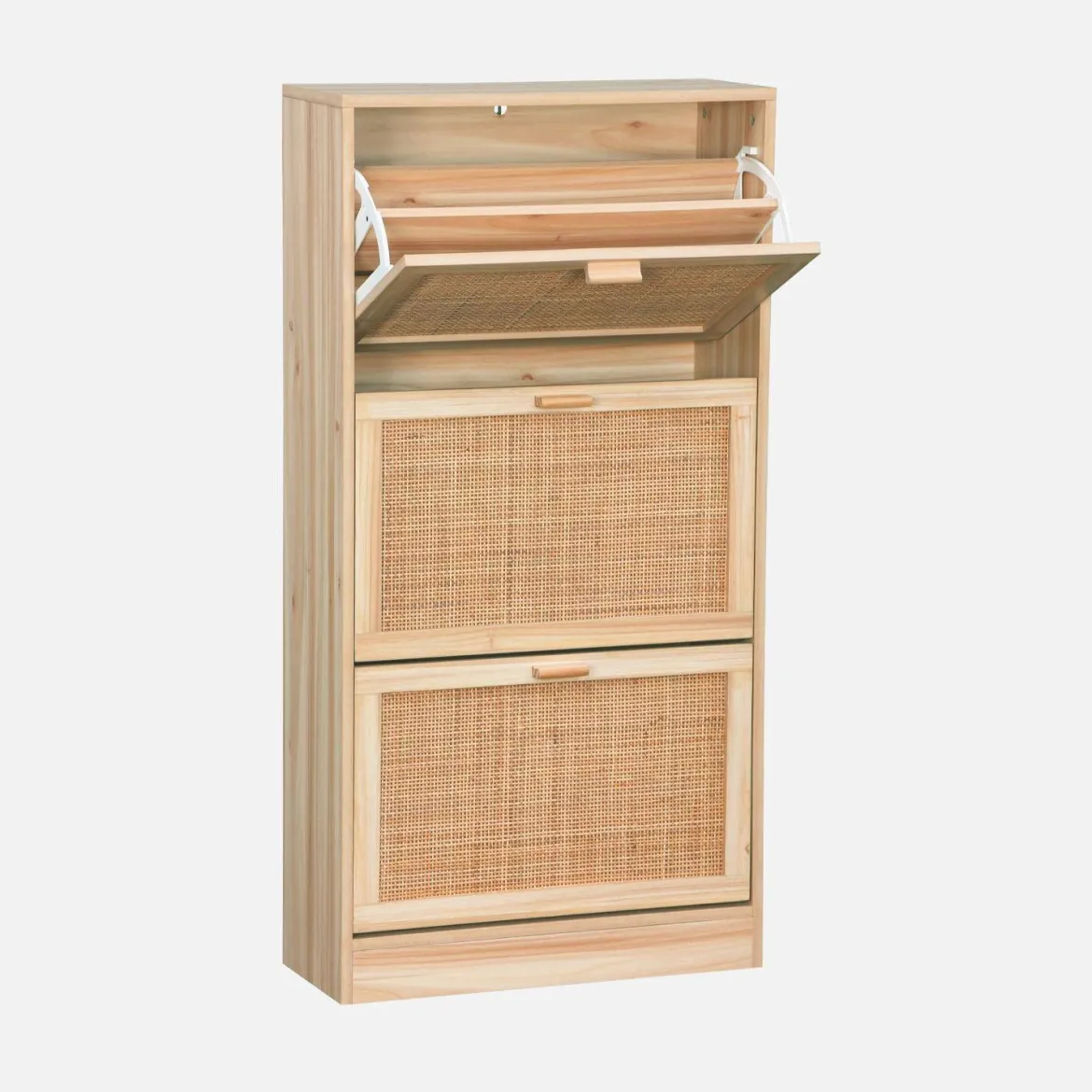 Scarpiera con decoro in canna e legno, 3 ante
