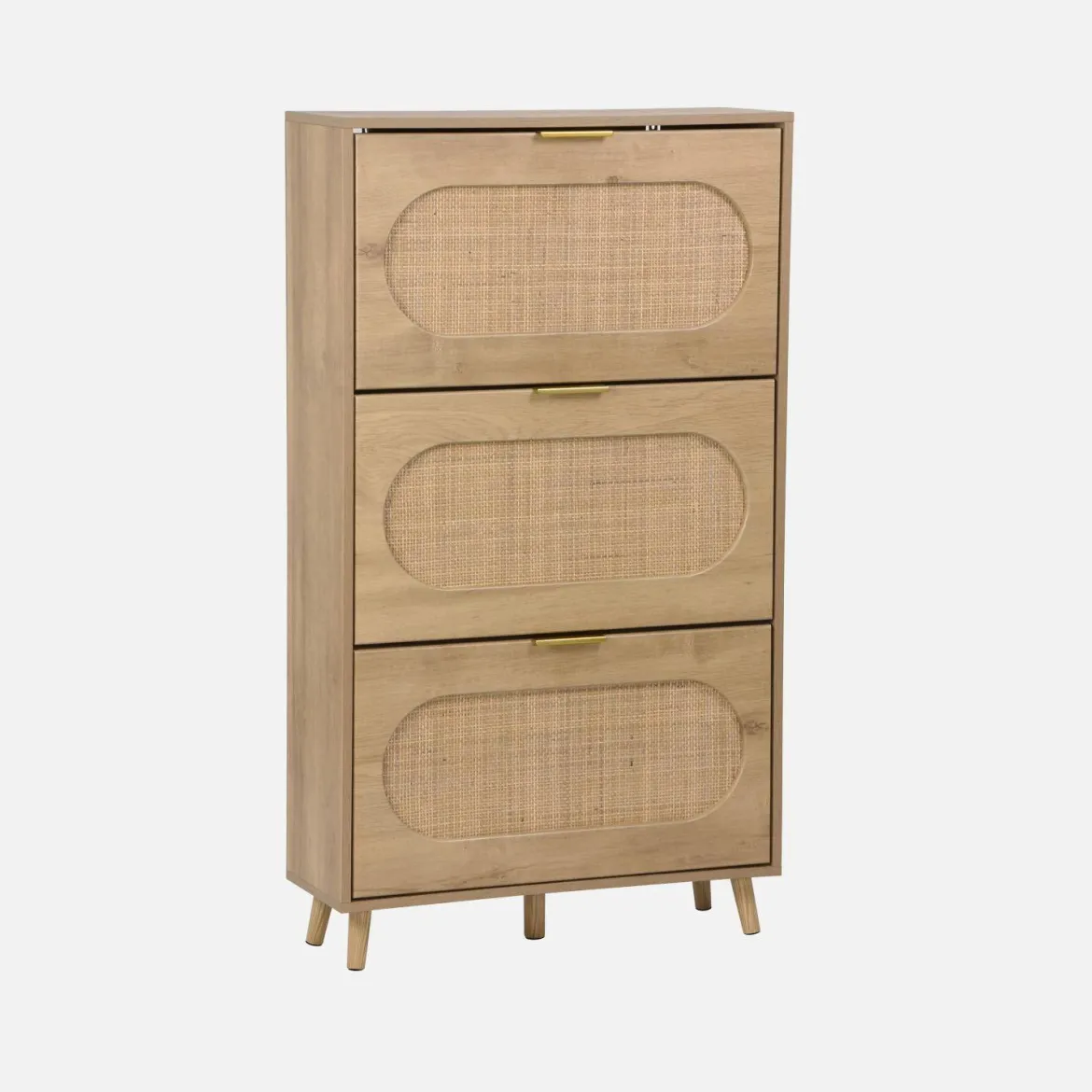 Scarpiera con decoro in legno e canna, 3 ante