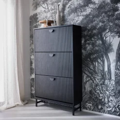 Scarpiera con decoro in legno scanalato, 3 ante
