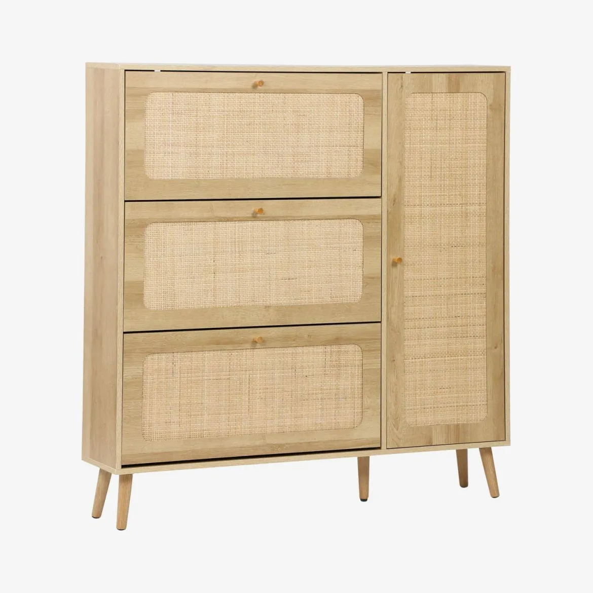 Scarpiera con decoro in legno e canna, 3 ante