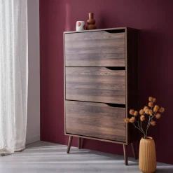 Scarpiera con decoro in legno, 3 ante
