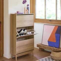 Scarpiera scandinava in legno, 3 ante