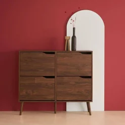 Scarpiera con decoro effetto legno, 4 ante