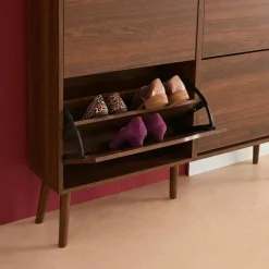 Scarpiera con decoro effetto legno, 4 ante