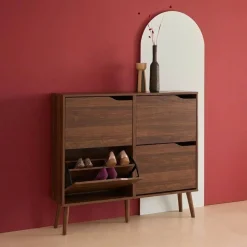 Scarpiera con decoro effetto legno, 4 ante