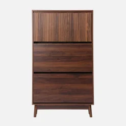 Scarpiera con decoro in legno naturale, 3 ante