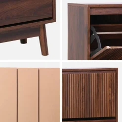 Scarpiera con decoro in legno naturale, 3 ante