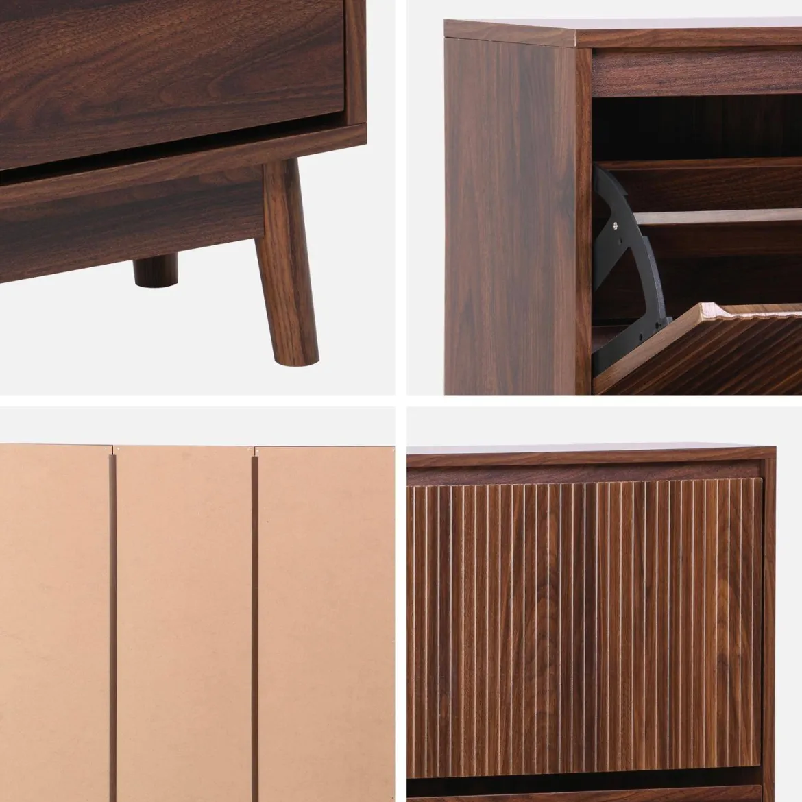 Scarpiera con decoro in legno naturale, 3 ante