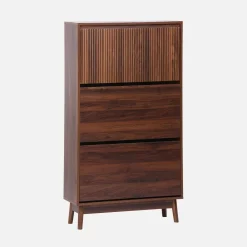 Scarpiera con decoro in legno naturale, 3 ante
