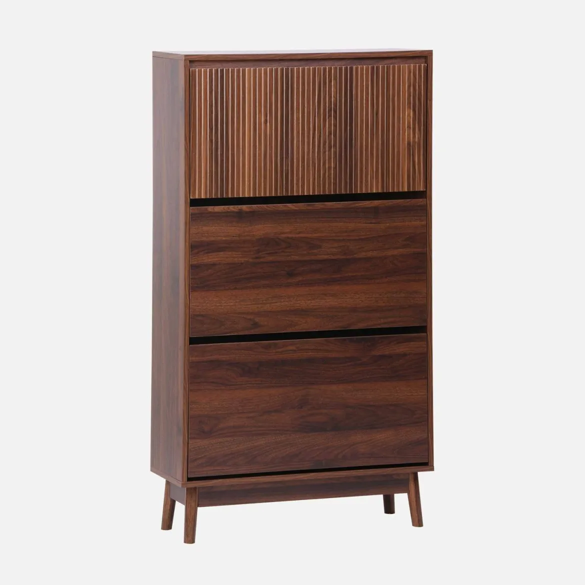Scarpiera con decoro in legno naturale, 3 ante