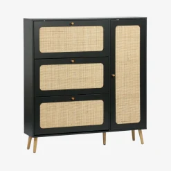 Scarpiera con decoro in legno e canna, 3 ante