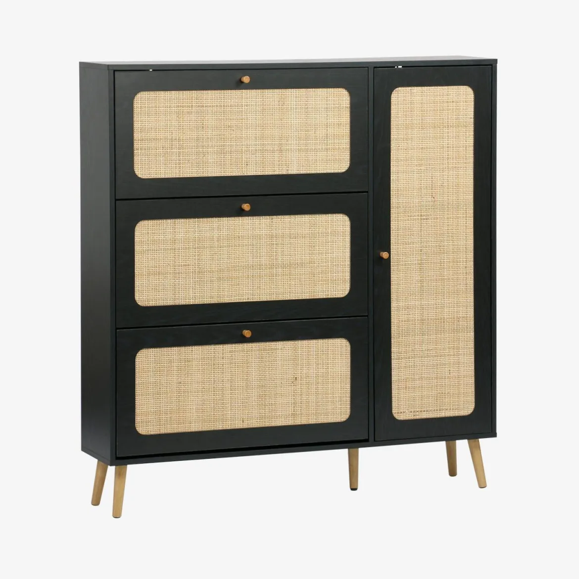 Scarpiera con decoro in legno e canna, 3 ante