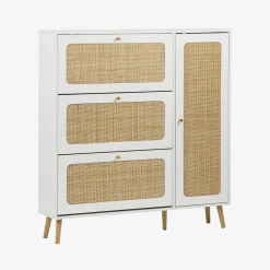 Scarpiera con decoro in legno e canna, 3 ante
