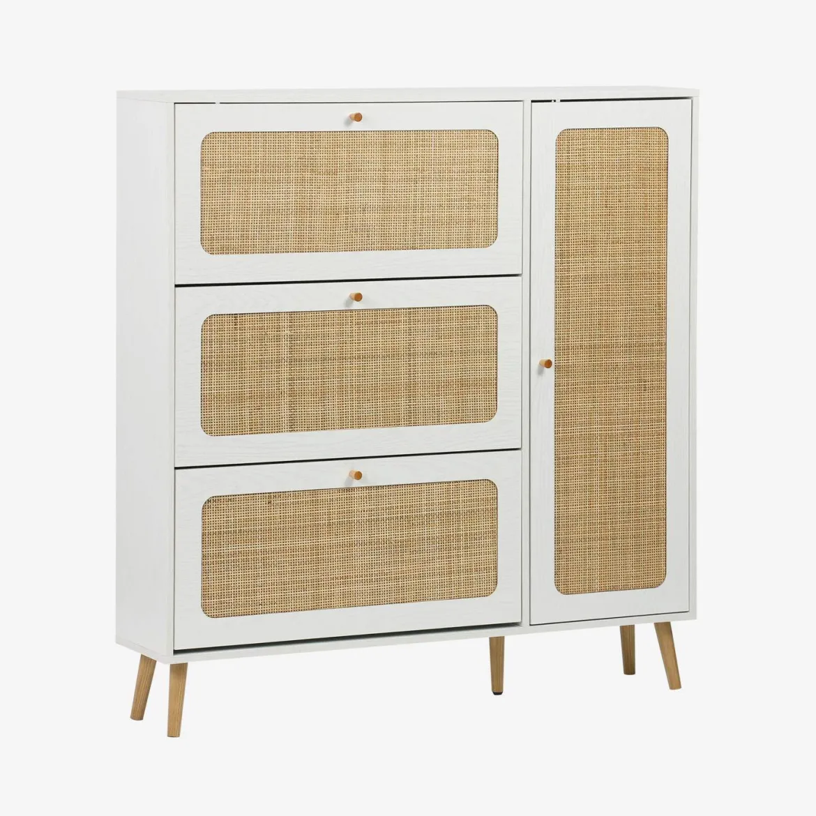 Scarpiera con decoro in legno e canna, 3 ante