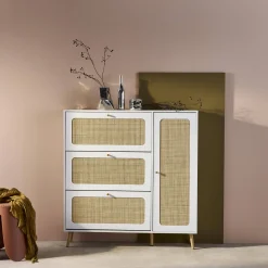 Scarpiera con decoro in legno e canna, 3 ante