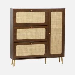 Scarpiera con decoro in legno e canna, 3 ante