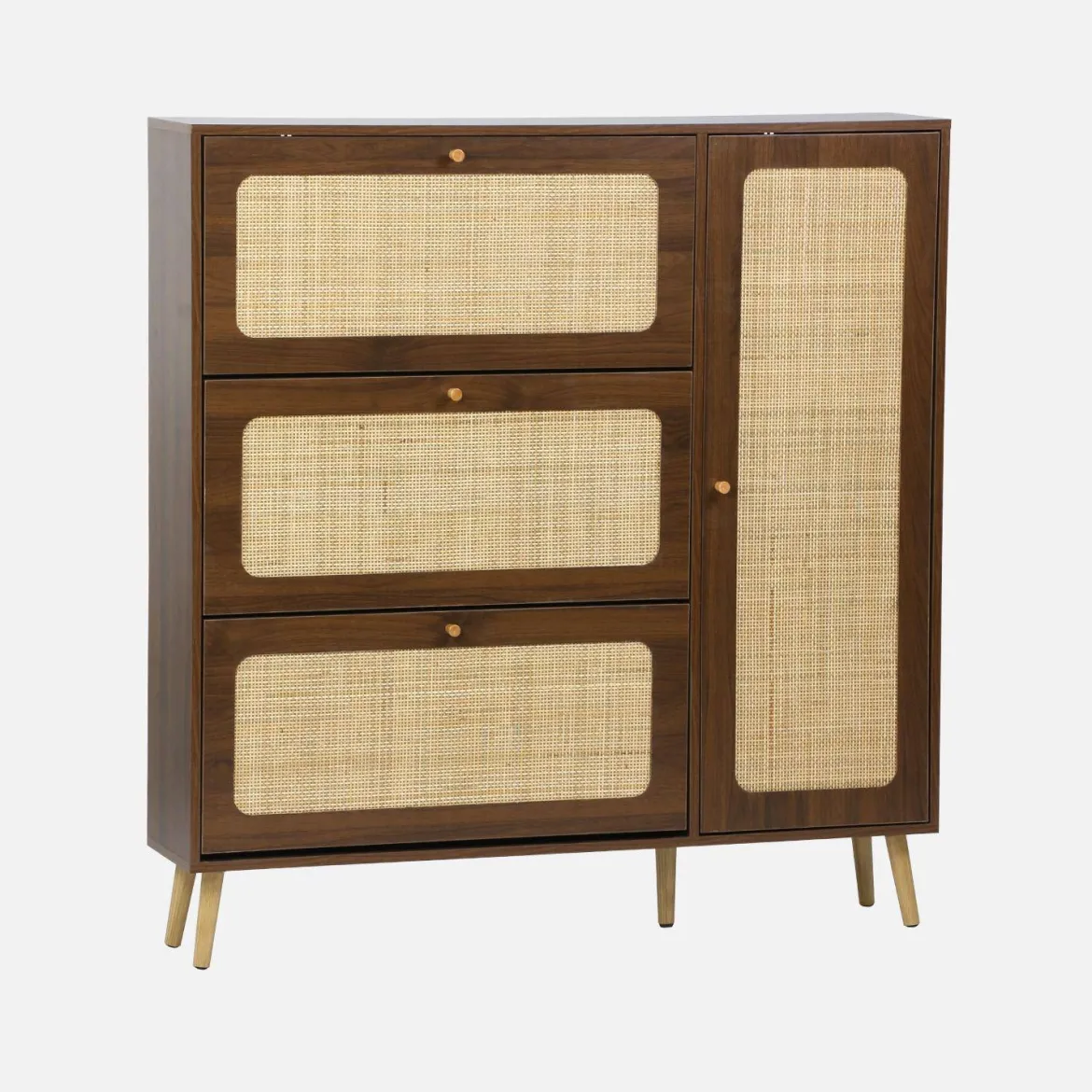 Scarpiera con decoro in legno e canna, 3 ante