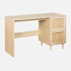 Scrivania in canna e legno 2 cassetti