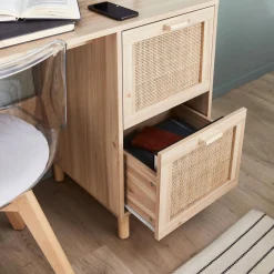 Scrivania in canna e legno 2 cassetti